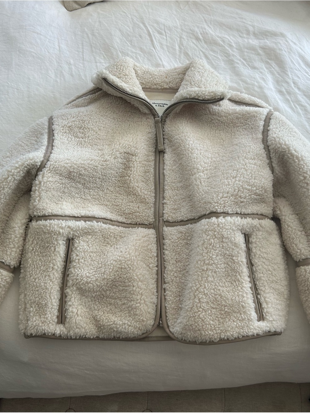 Abercrombie & Fitch Cream Sherpa Bomber Jacket